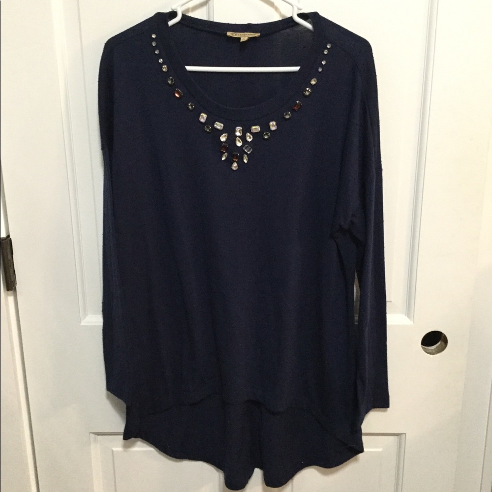 Navy blue tunic top with beading. Size L